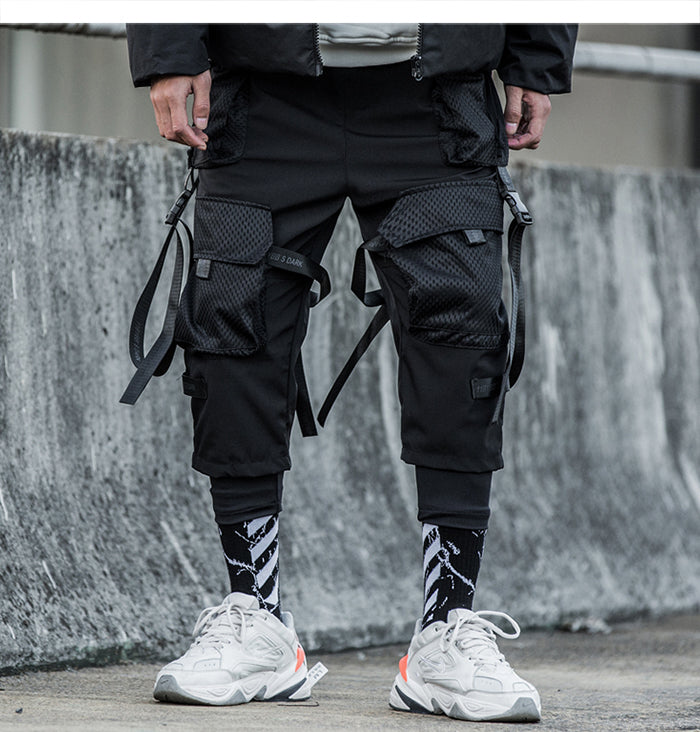 Ribbons Multi Pockets Cargo Pants Men Harajuku Casual Track Trouser Hip Hop Streetwear Techwear Pants Joggers Men-3