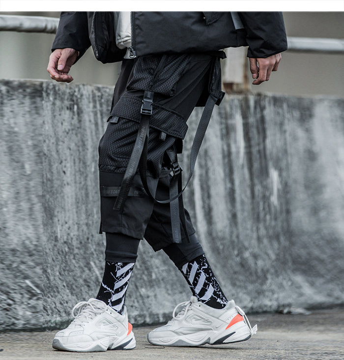 Ribbons Multi Pockets Cargo Pants Men Harajuku Casual Track Trouser Hip Hop Streetwear Techwear Pants Joggers Men-1