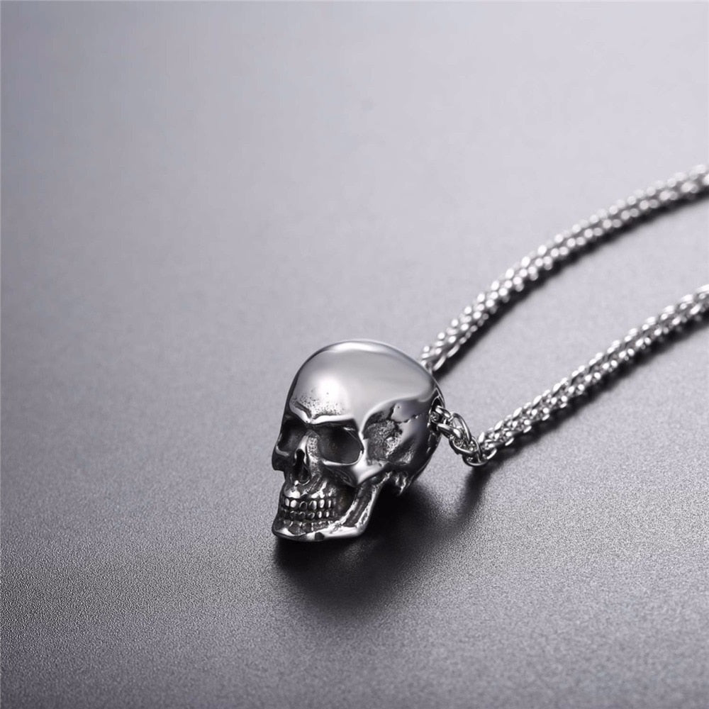 Halloween Jewelry Skull Necklace Stainless Steel Gothic Biker Pendant & Chain For Men/Women Punk Gift Gold/Black Color-2