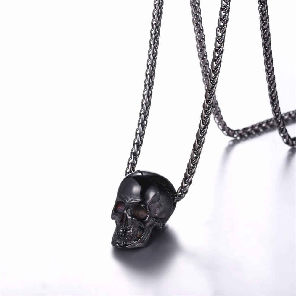 Halloween Jewelry Skull Necklace Stainless Steel Gothic Biker Pendant & Chain For Men/Women Punk Gift Gold/Black Color-4