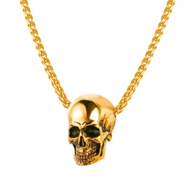 Halloween Jewelry Skull Necklace Stainless Steel Gothic Biker Pendant & Chain For Men/Women Punk Gift Gold/Black Color-6