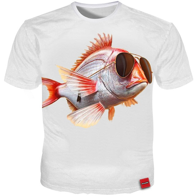 Summer Men T Shirts Glasses Fish 3d print Funny T Shirt Men Casual Cool Tees Plus Size 4XL 3d T shirt Streetwear-2