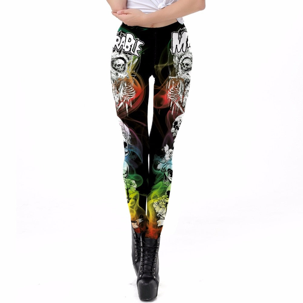 Halloween Miserable Skull Leggings For Women Trending Product Gothic Cross Tomb Legins Ghost Ankle Pant-4