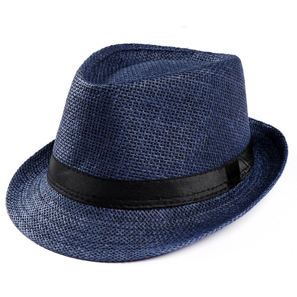 Hot Unisex Women Men Fashion Summer Casual Trendy Beach Sun Straw Jazz Hat Cowboy Fedora hat Gangster Cap-4