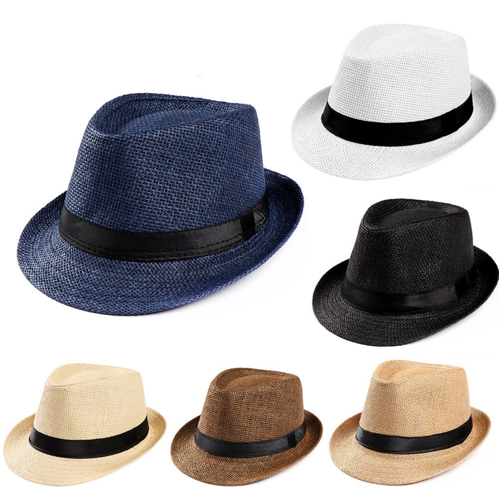 Hot Unisex Women Men Fashion Summer Casual Trendy Beach Sun Straw Jazz Hat Cowboy Fedora hat Gangster Cap-0