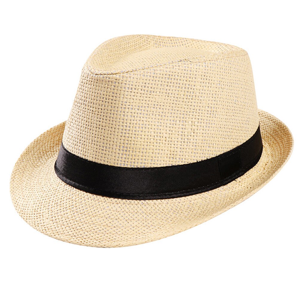 Hot Unisex Women Men Fashion Summer Casual Trendy Beach Sun Straw Jazz Hat Cowboy Fedora hat Gangster Cap-1