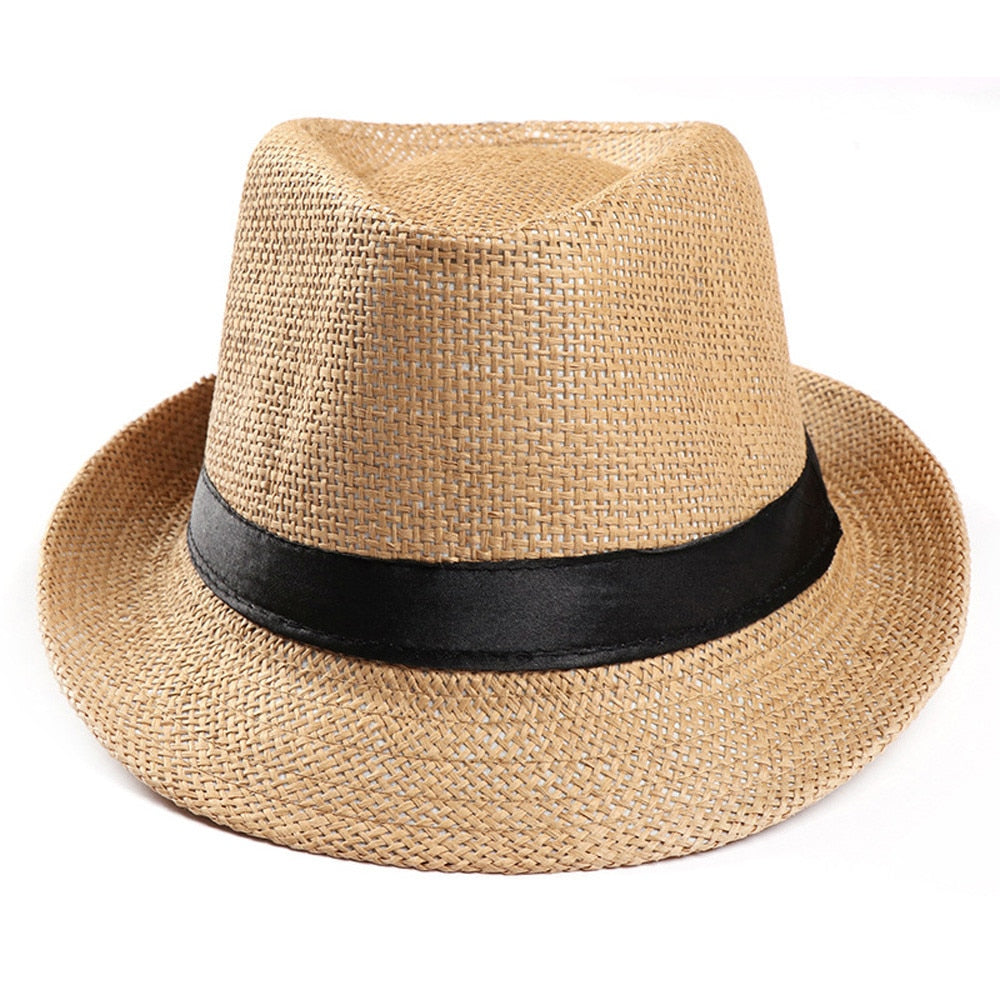 Hot Unisex Women Men Fashion Summer Casual Trendy Beach Sun Straw Jazz Hat Cowboy Fedora hat Gangster Cap-2