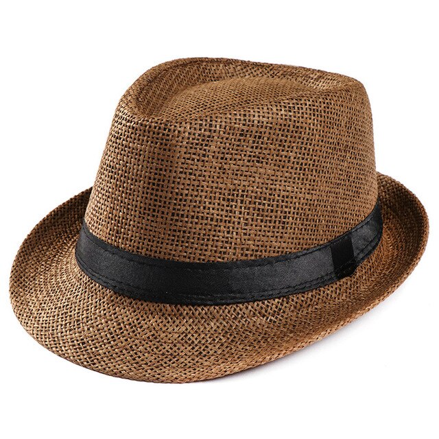 Hot Unisex Women Men Fashion Summer Casual Trendy Beach Sun Straw Jazz Hat Cowboy Fedora hat Gangster Cap-3