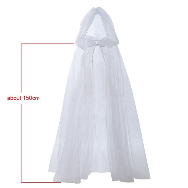 Witch Costume Elf Cloak Women Halloween Hooded Tulle Cape Cosplay-5