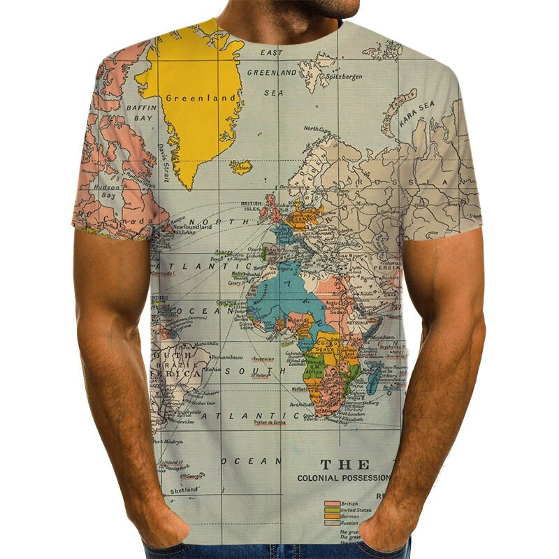 World Map T-shirt Funny T Shirts Summer Fashion Anime Tshirt 3D T Shirt Mens Clothing Tops Tees 2020 New Fashion-0