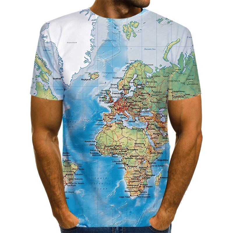 World Map T-shirt Funny T Shirts Summer Fashion Anime Tshirt 3D T Shirt Mens Clothing Tops Tees 2020 New Fashion-3