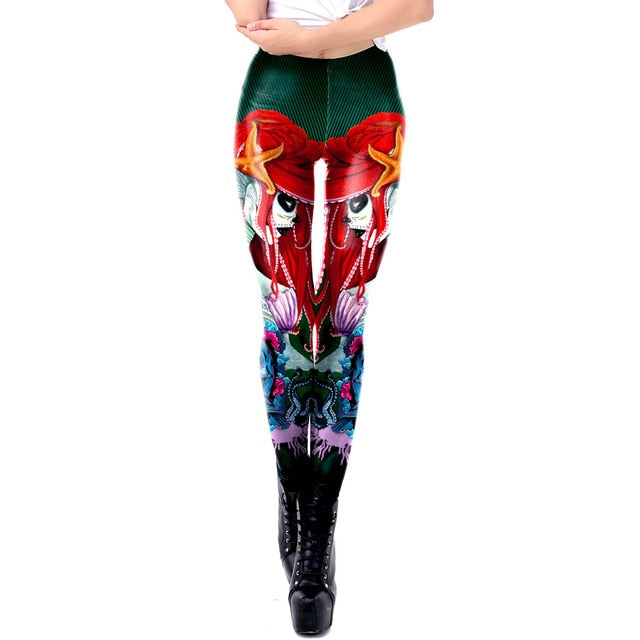 Halloween Sugar Skull Leggings For Women Girl Rose Print Fantastic Workout Party Ankle Pant-7