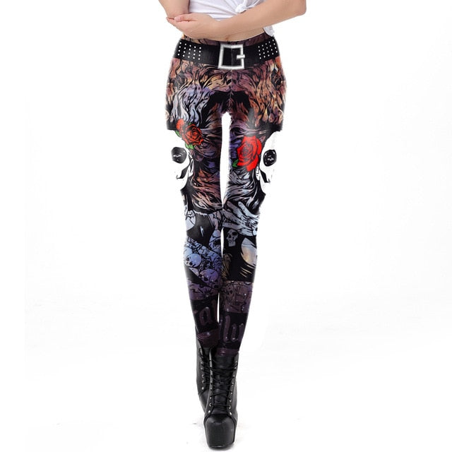 Halloween Sugar Skull Leggings For Women Girl Rose Print Fantastic Workout Party Ankle Pant-9