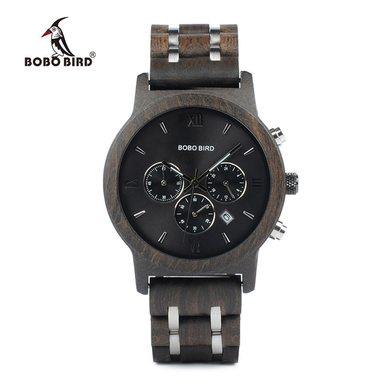 P19 Wooden Mens Quartz Watches Date Display Business Watch Man Ebony Zebrawood Options Valentines Christmas Gift-0