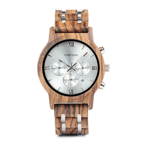 P19 Wooden Mens Quartz Watches Date Display Business Watch Man Ebony Zebrawood Options Valentines Christmas Gift-5