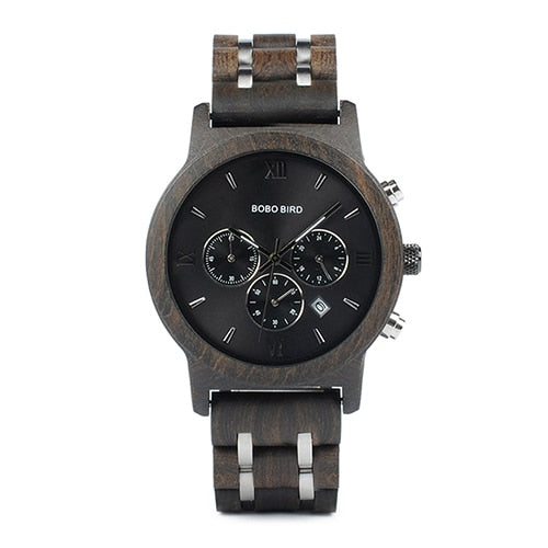 P19 Wooden Mens Quartz Watches Date Display Business Watch Man Ebony Zebrawood Options Valentines Christmas Gift-1