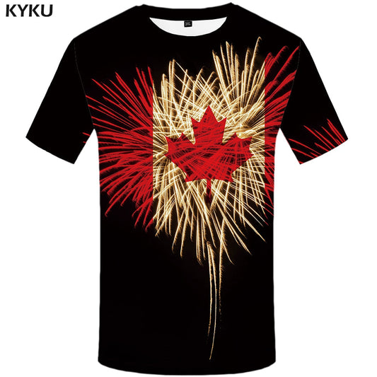 Maple Leaf T shirt Men Fireworks Tshirts Casual Canada Anime Clothes Black T-shirts 3d Psychedelic Shirt Print-0