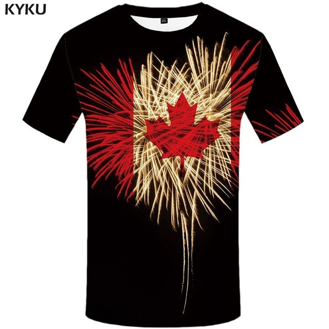 Maple Leaf T shirt Men Fireworks Tshirts Casual Canada Anime Clothes Black T-shirts 3d Psychedelic Shirt Print-2