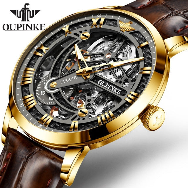 Luxury Brand Men Automatic Skeleton Mechanical Watch Fashion Classic Sapphire Watches Leather Luminous Water Resistant-4