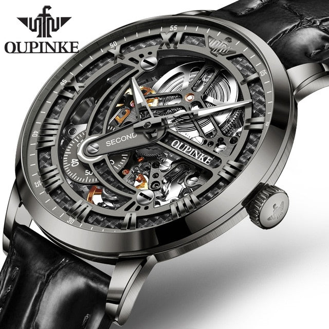 Luxury Brand Men Automatic Skeleton Mechanical Watch Fashion Classic Sapphire Watches Leather Luminous Water Resistant-3