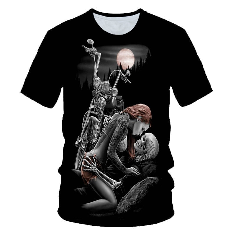 Skull Beauty Rock Cool 3D t shirts Mens Motorcycle Punk 3D Printed T shirt Men Clothes tshirt-0