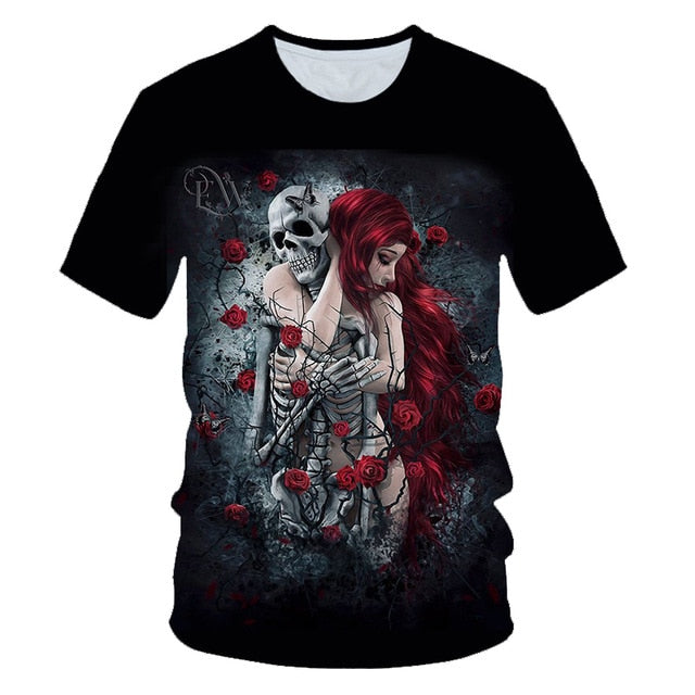 Skull Beauty Rock Cool 3D t shirts Mens Motorcycle Punk 3D Printed T shirt Men Clothes tshirt-17