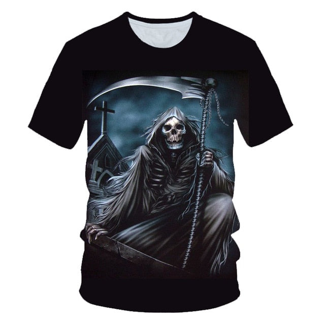 Skull Beauty Rock Cool 3D t shirts Mens Motorcycle Punk 3D Printed T shirt Men Clothes tshirt-3