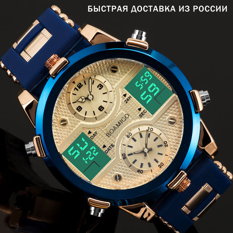 Mens Watches Top Luxury Brand Men Sports Watches Men's Quartz LED Digital 3 Clock man Male Wrist Watch relogio masculino-8