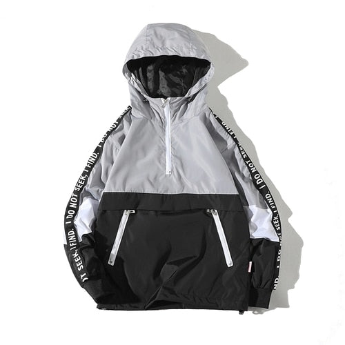 Spring Hip Hop Mens Hooded Windbreaker Jacket -7