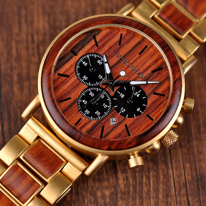 Wooden Men Watch Relogio Masculino Top Brand Luxury Chronograph Date Display Stop Watches erkek kol saati Great Gifts-3