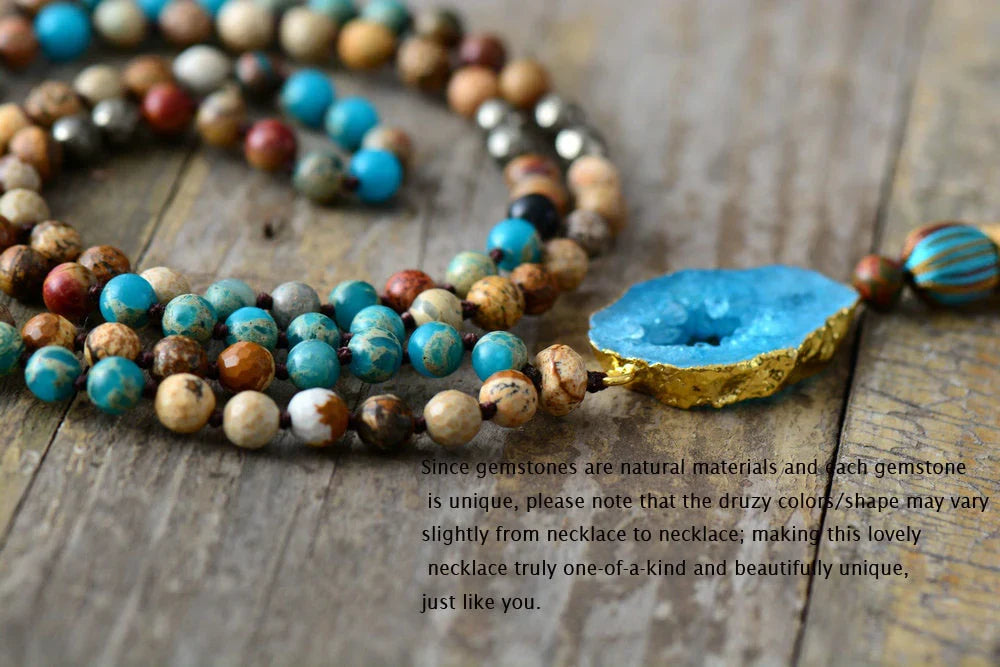 Gilded Druzy Turquoise & Jasper Tassel Necklace-1