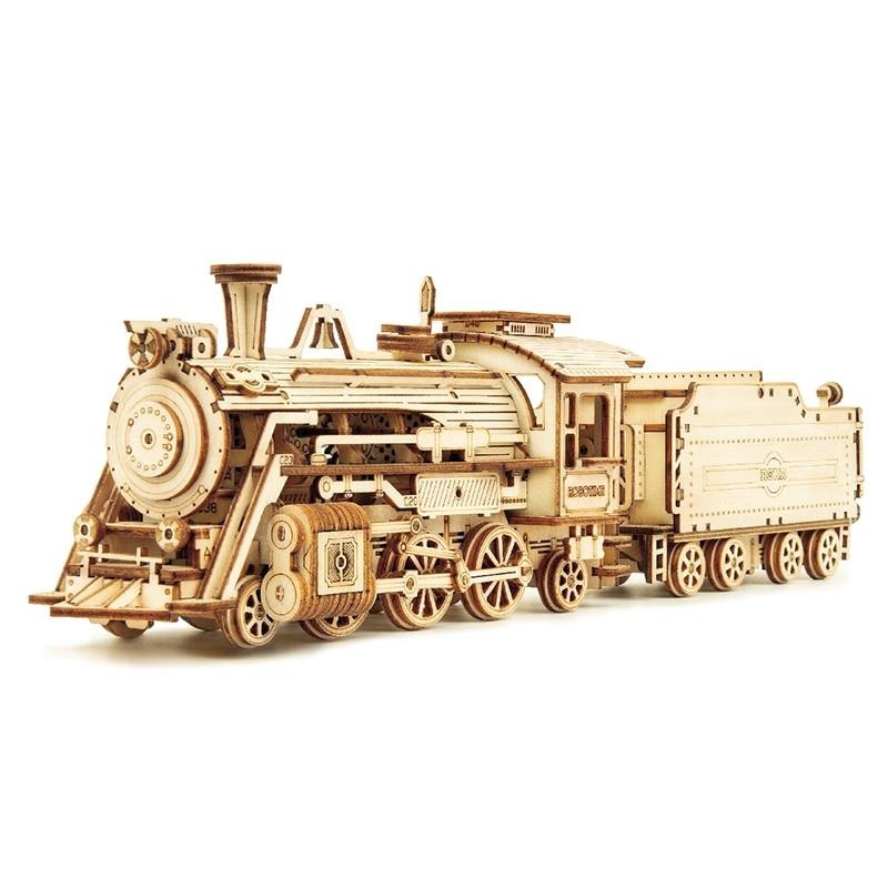 ROKR Train Model 3D Wooden Puzzle Toy Assembly Locomotive Model Building Kits for Children Kids Birthday Gift-0