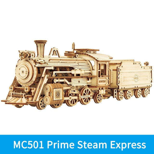 ROKR Train Model 3D Wooden Puzzle Toy Assembly Locomotive Model Building Kits for Children Kids Birthday Gift-5