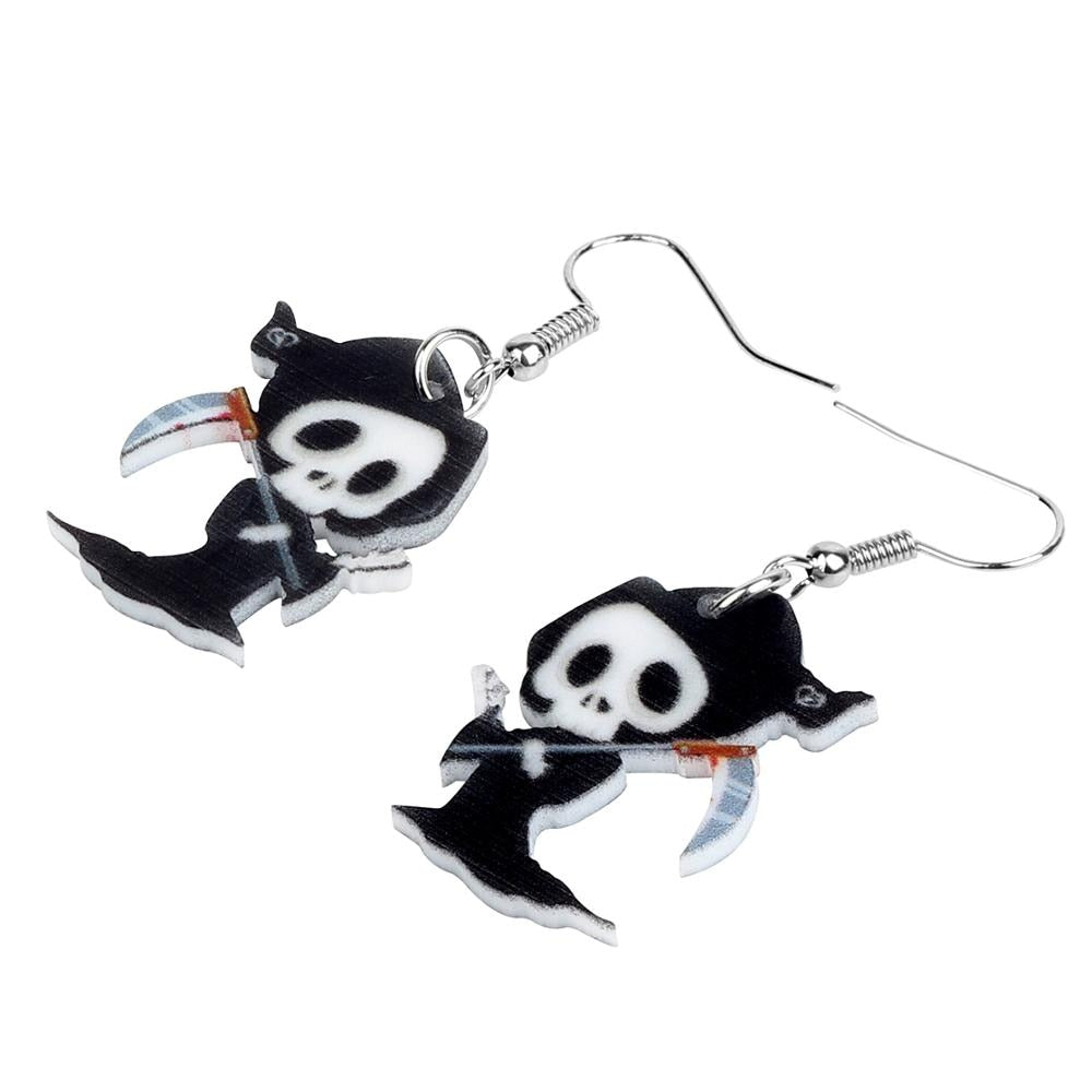 Acrylic Halloween Anime Death Skull Reaper Earrings Drop Dangle Festival Decorations For Lady Girls Teens  Charm Gift-0