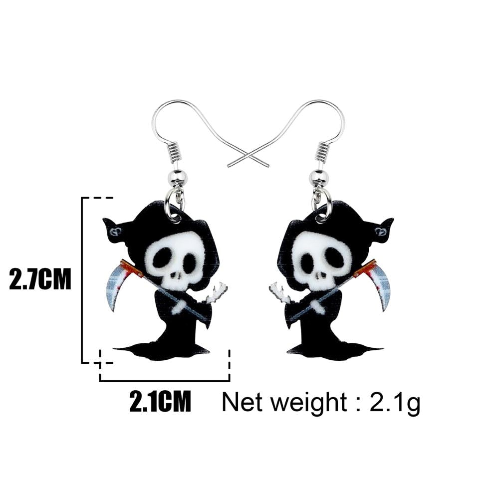 Acrylic Halloween Anime Death Skull Reaper Earrings Drop Dangle Festival Decorations For Lady Girls Teens  Charm Gift-4