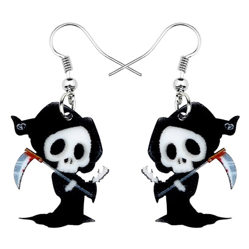 Acrylic Halloween Anime Death Skull Reaper Earrings Drop Dangle Festival Decorations For Lady Girls Teens  Charm Gift-3