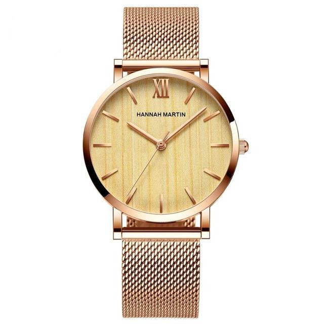 Arrival  Japan Quartz Movement Wood grain Walnut Fashion Stainless Steel Mesh Band Waterproof Women Wrist watches-2