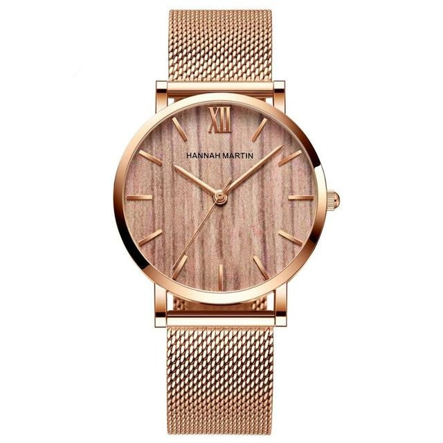 Arrival  Japan Quartz Movement Wood grain Walnut Fashion Stainless Steel Mesh Band Waterproof Women Wrist watches-1