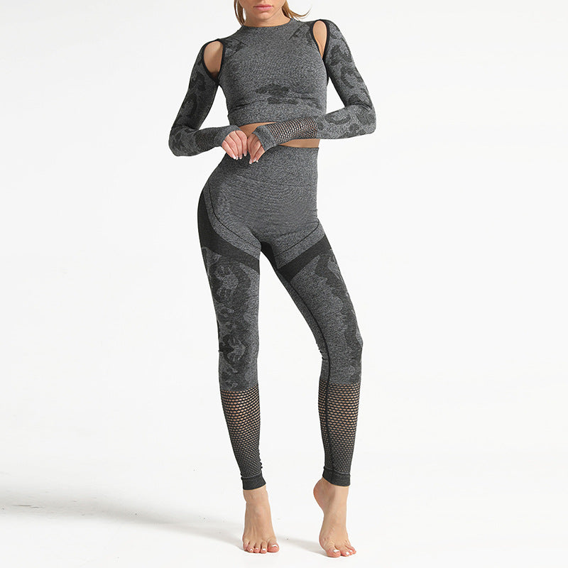 Sport Fitness Seamless Yoga Set Suit Camouflage Workout Clothes Gym for Women Leggings Breathable Long-sleeved Yoga suit-8