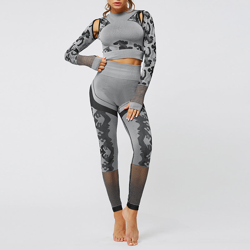 Sport Fitness Seamless Yoga Set Suit Camouflage Workout Clothes Gym for Women Leggings Breathable Long-sleeved Yoga suit-5