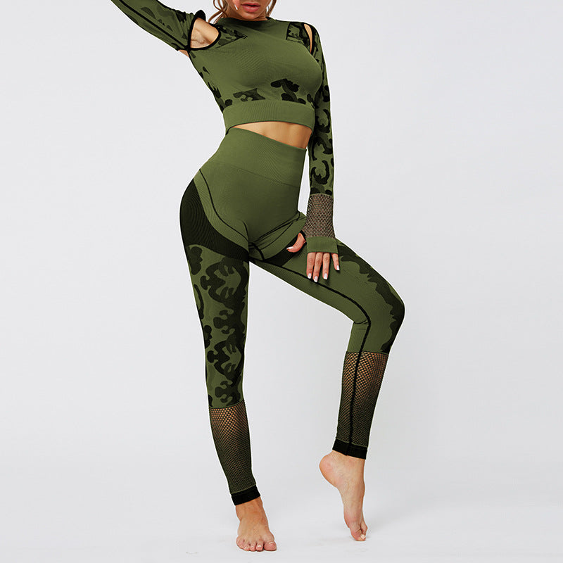 Sport Fitness Seamless Yoga Set Suit Camouflage Workout Clothes Gym for Women Leggings Breathable Long-sleeved Yoga suit-7