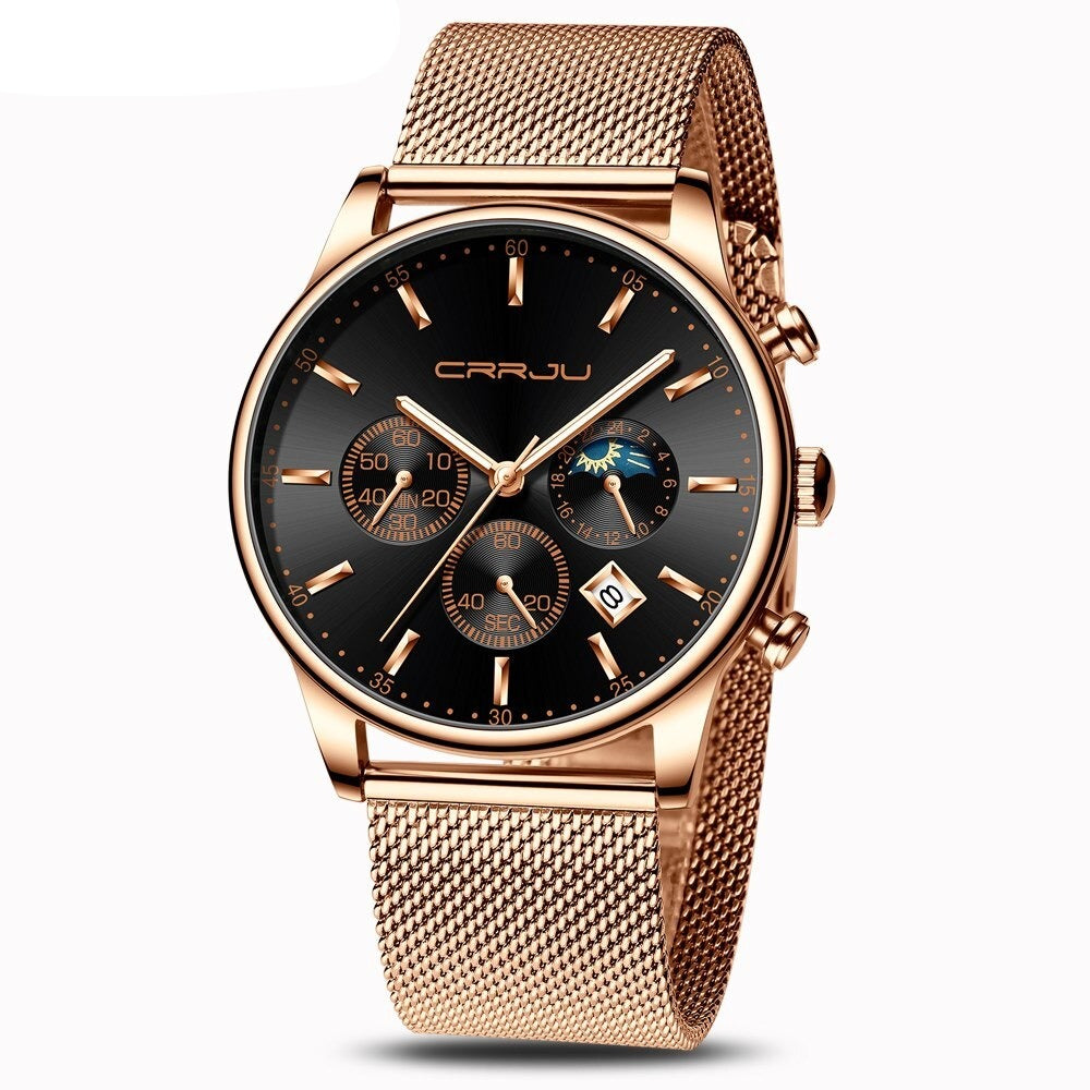 Top Luxury Men Multifunction Watches Waterproof Business Casual Quartz Date Wrist Watch Male Mesh Strap Clock-11