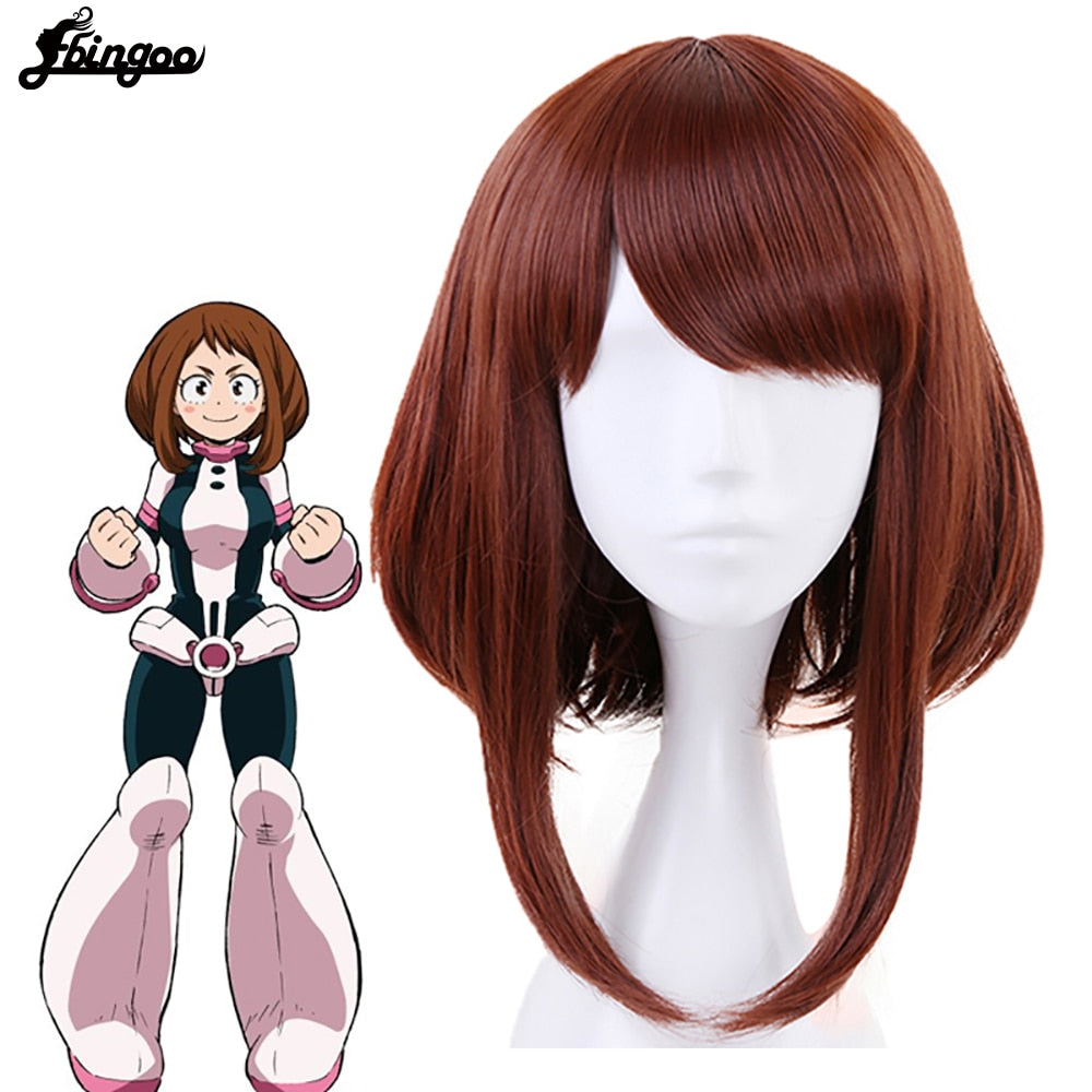 My Hero Academia OCHACO URARAKA Auburn Brown Short Straight Bob Synthetic Cosplay Wig Role Play Halloween Costume парик-0