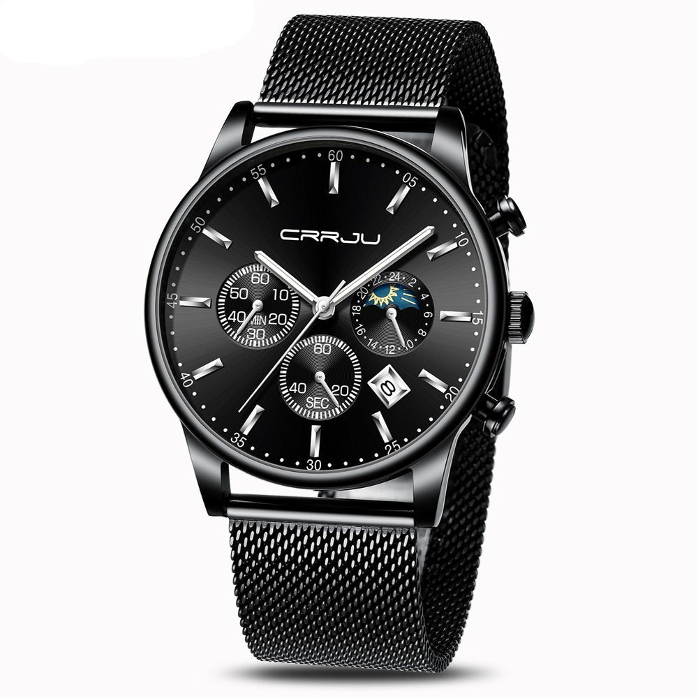 Top Luxury Men Multifunction Watches Waterproof Business Casual Quartz Date Wrist Watch Male Mesh Strap Clock-4