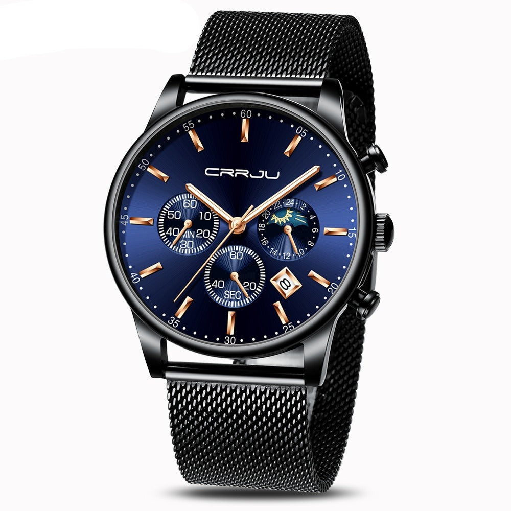 Top Luxury Men Multifunction Watches Waterproof Business Casual Quartz Date Wrist Watch Male Mesh Strap Clock-0