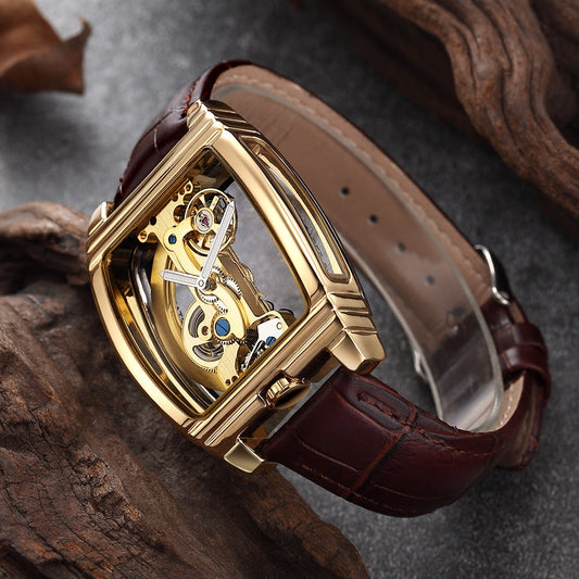 Transparent Mens Watches Mechanical Automatic Wristwatch Leather Strap Top Brand Steampunk Self Winding Clock Male montre homme-0