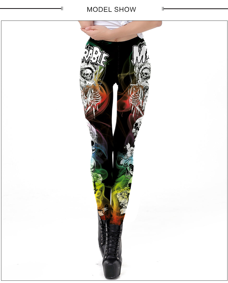 Halloween Miserable Skull Leggings For Women Trending Product Gothic Cross Tomb Legins Ghost Ankle Pant-3