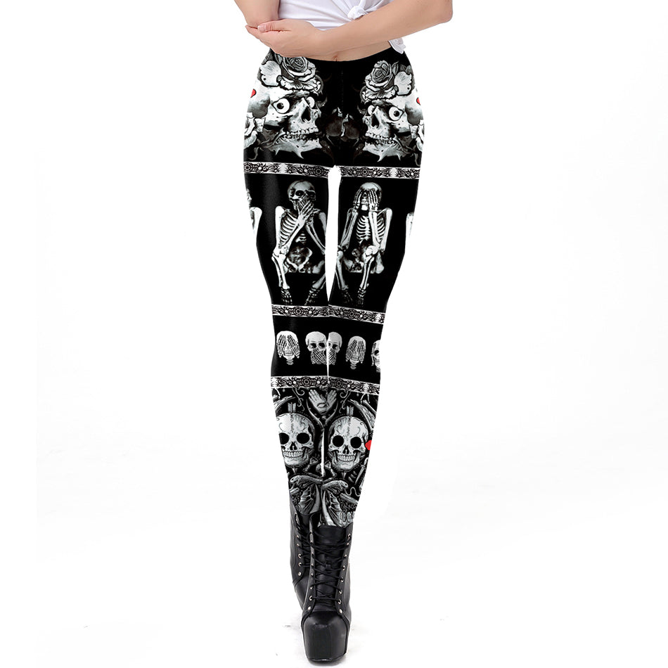 Halloween Miserable Skull Leggings For Women Trending Product Gothic Cross Tomb Legins Ghost Ankle Pant-2