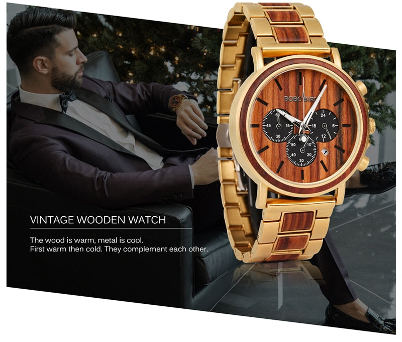 Wooden Men Watch Relogio Masculino Top Brand Luxury Chronograph Date Display Stop Watches erkek kol saati Great Gifts-4