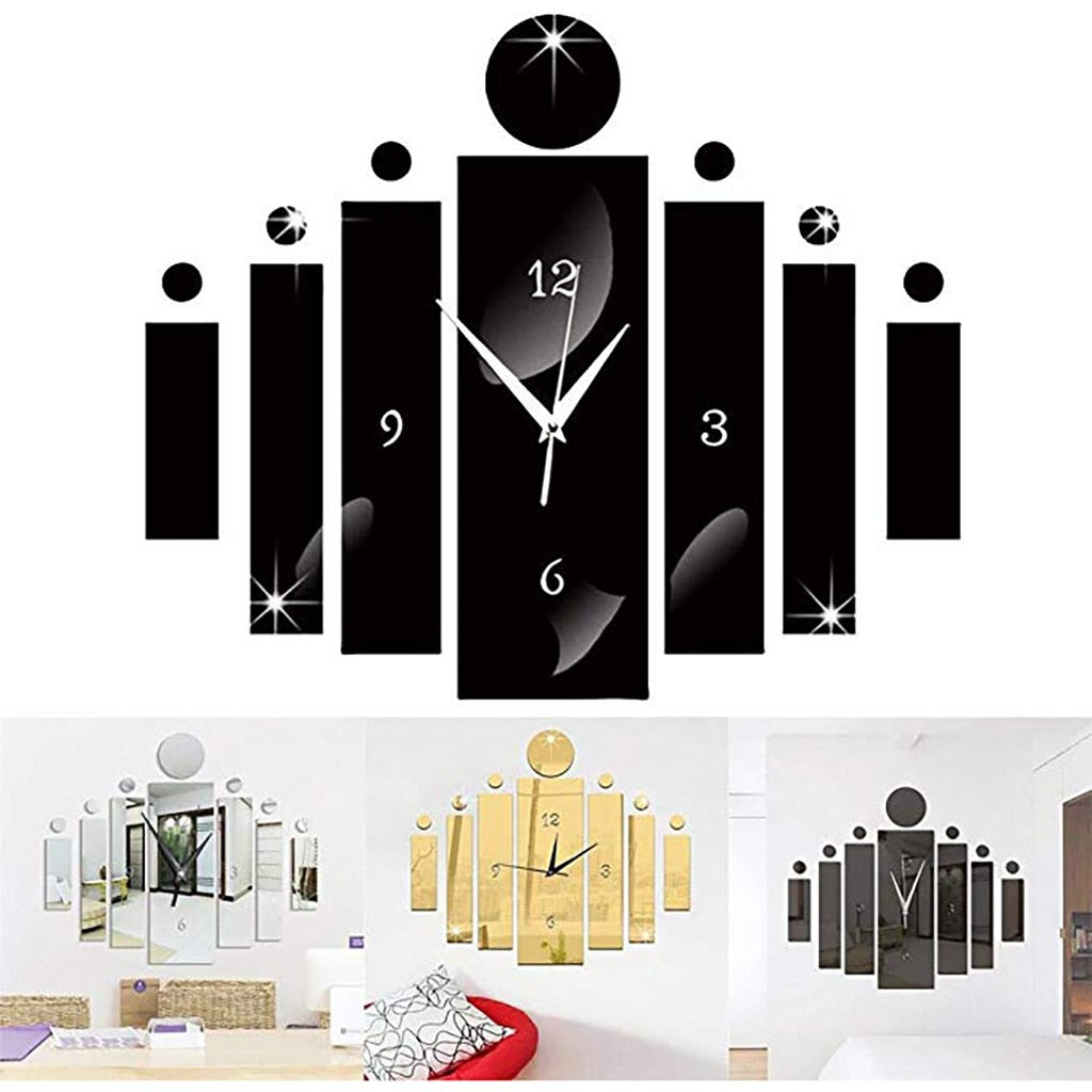 3D Black Digital Mirror Silver Wall Clock -0